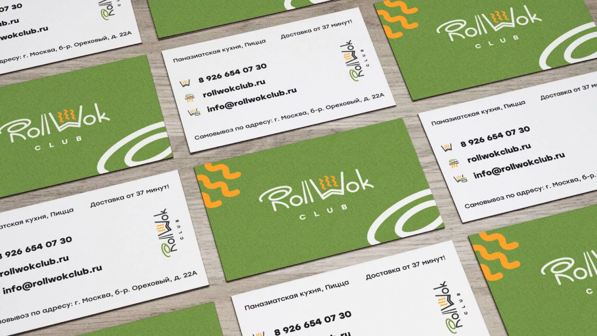 Разработка дизайна визиток суши-бара «Roll Wok Club» в Мурашах